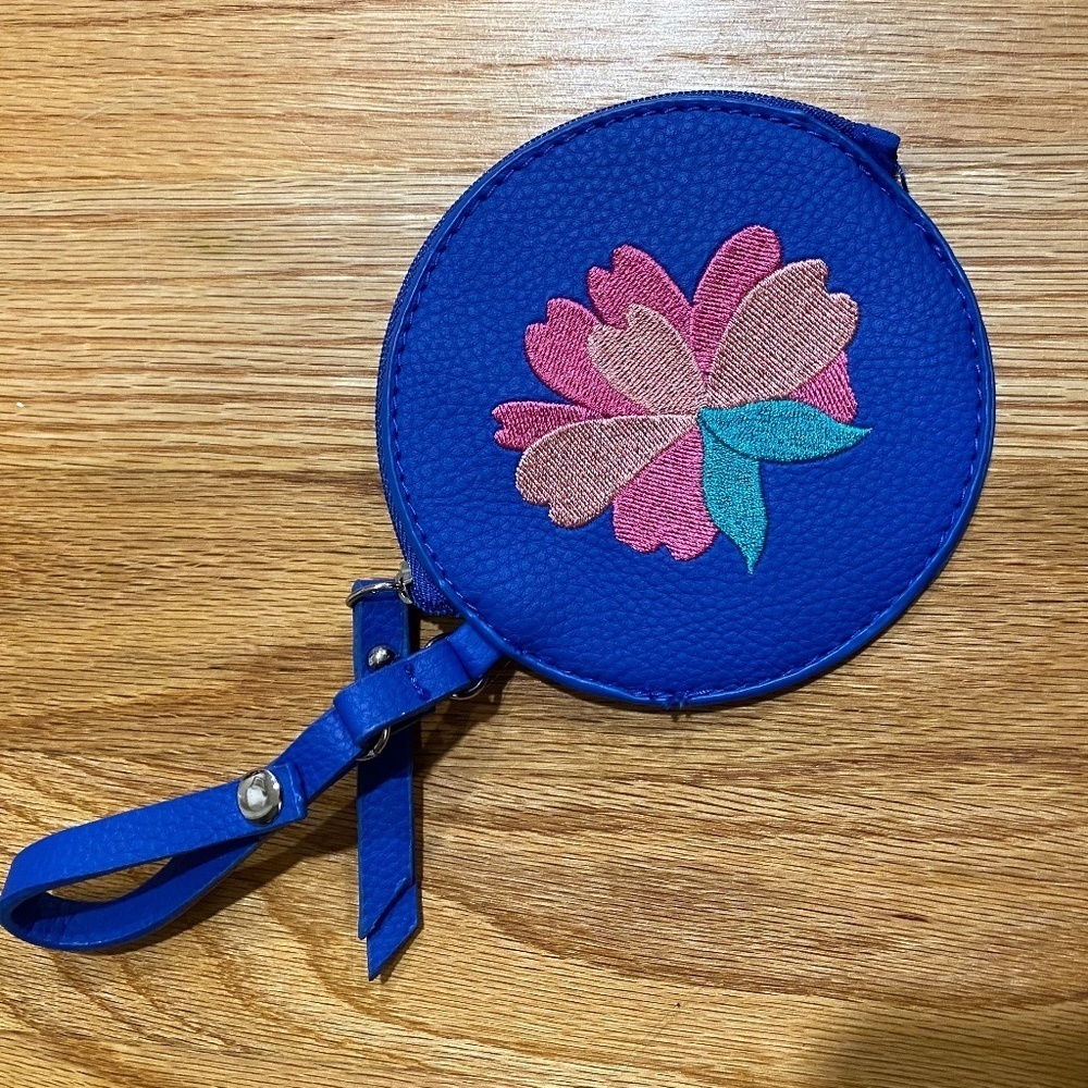 *NOE* Blue x Floral Round Zipper Change Purse Bag
